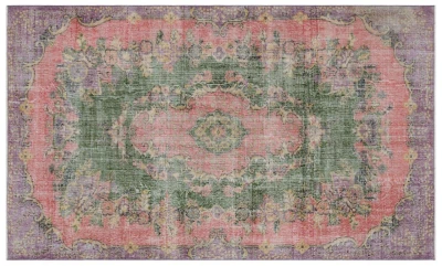 Vintage vloerkleed roze, paars, groen 31094 281cm x 168cm