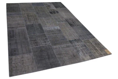 Patchwork vloerkleed grijs 300cm x 214cm  Incl onderkleed van katoen